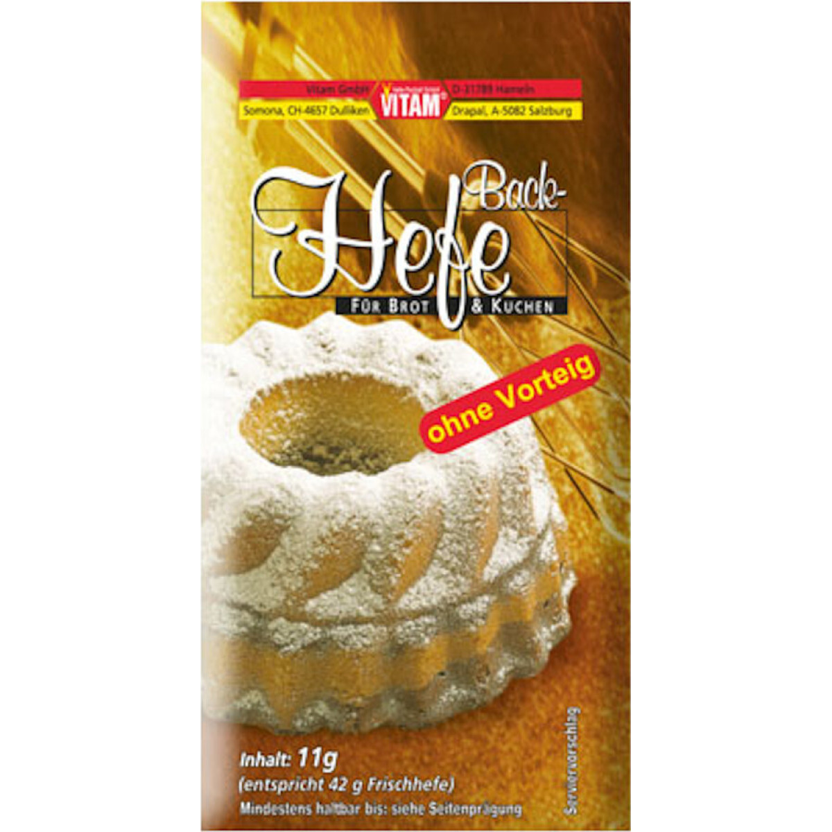 Backhefe ohne Vorteig, m. Emulgator von Vitam | vegan | B...