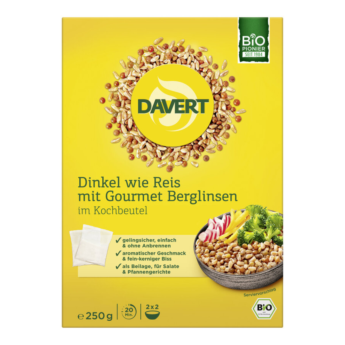 Dinkel wie Reis mit B.linsen K.Btl von Davert | Bio, vega...
