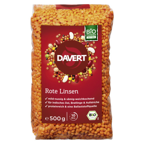 Ganze Rote Linsen von Davert | Bio, vegan, laktosefrei...