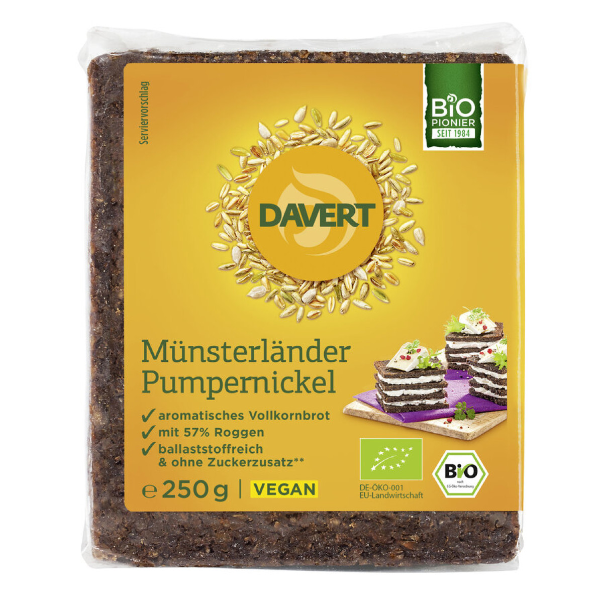 Pumpernickel von Davert | Bio, vegan, laktosefrei | Knäck...