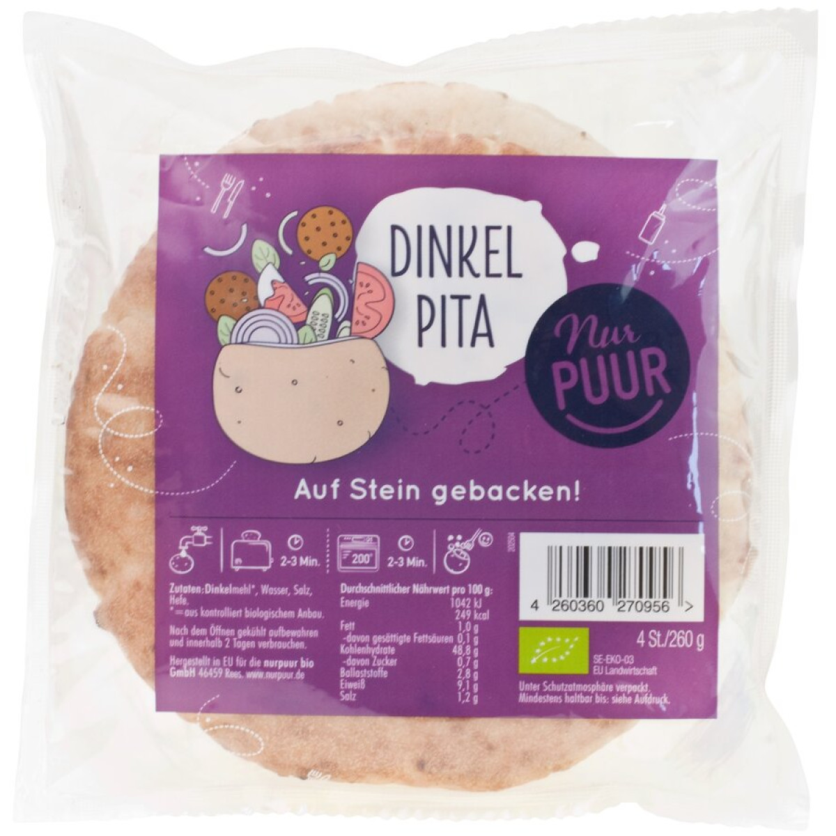 Dinkel Pita 4 Stück NurPUUR von Nur PUUR | Bio, vegan | A...