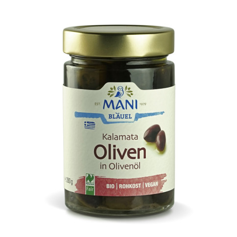 Kalamata Oliven in Olivenöl Mani von Mani | Bio, vegan...