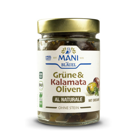 Grüne&Kalamata Oliven naturale Mani von Mani | Bio, vegan...