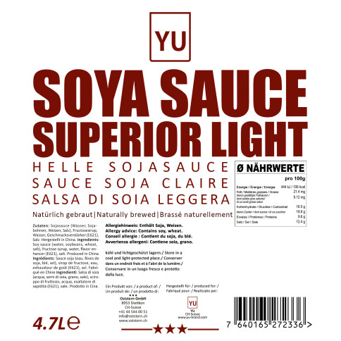 YU Soya Sauce Light Superior 4x 4.7L für Gastronomie und Grossverbraucher