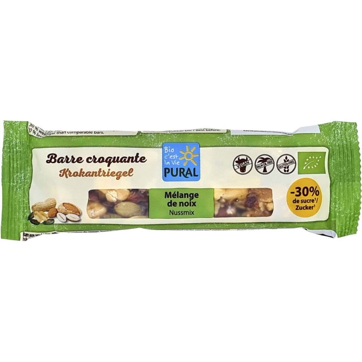 Nussmix Riegel -30% Zucker von Pural | Bio, vegan, laktos...
