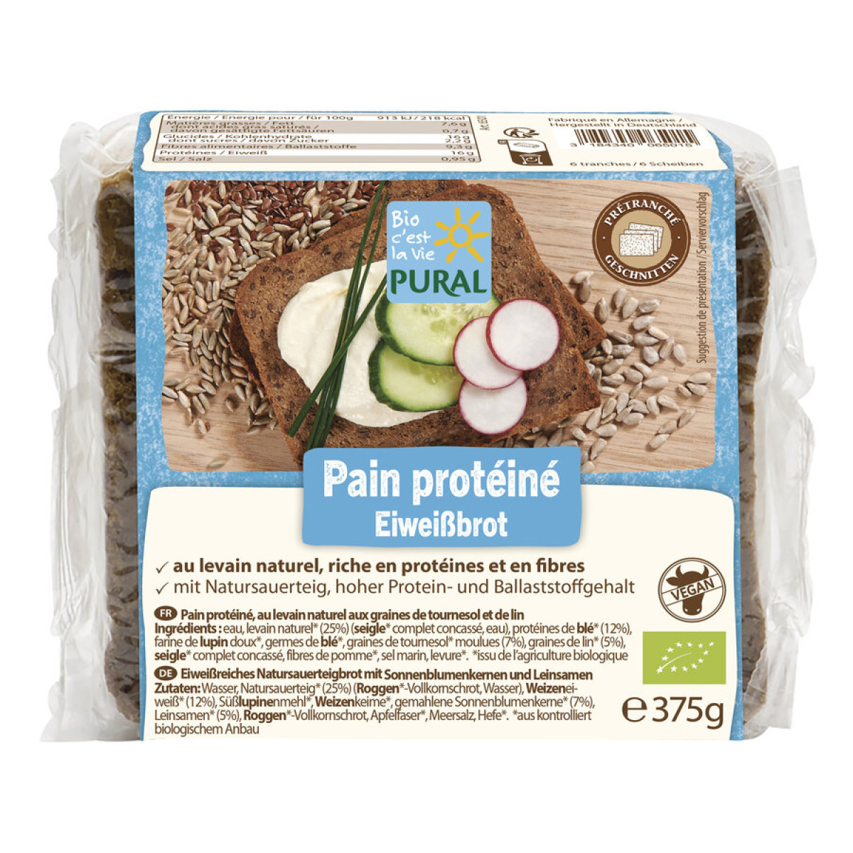 Eiweissbrot von Pural | Bio, vegan, laktosefrei | Knäckeb...