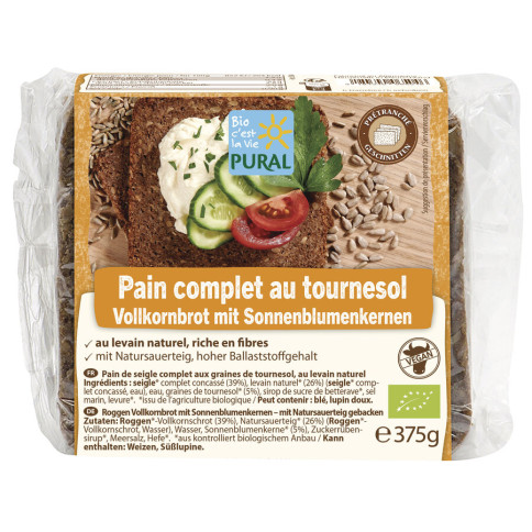 Vollkornbrot mit Sonnenblumenkern von Pural | Bio, vegan...