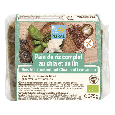Reis VK Brot Chia Leinsamen gf von Pural | Bio, vegan, gl...