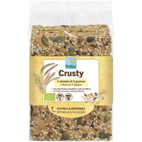 Crusty 3 Körner 3 Saaten von Pural | Bio, vegan | Knäckeb...
